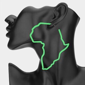 Green Africa Shaped Oversized Hoop Statement Earrings 3.4" Outline Map